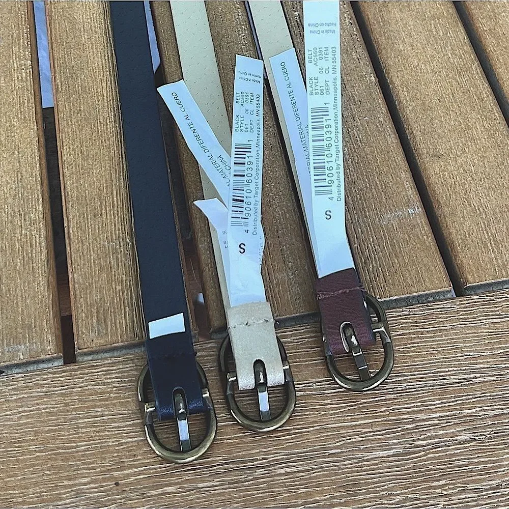 Set of 3 Belts | Faux Leather | Gold, Brown & Black | Gold Buckles | Size Small